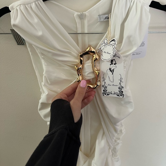 Capucine White Ruched Maxi Dress Gown Miss Rosier XS Cream Ivory Goddess Bride - Picture 15 of 15